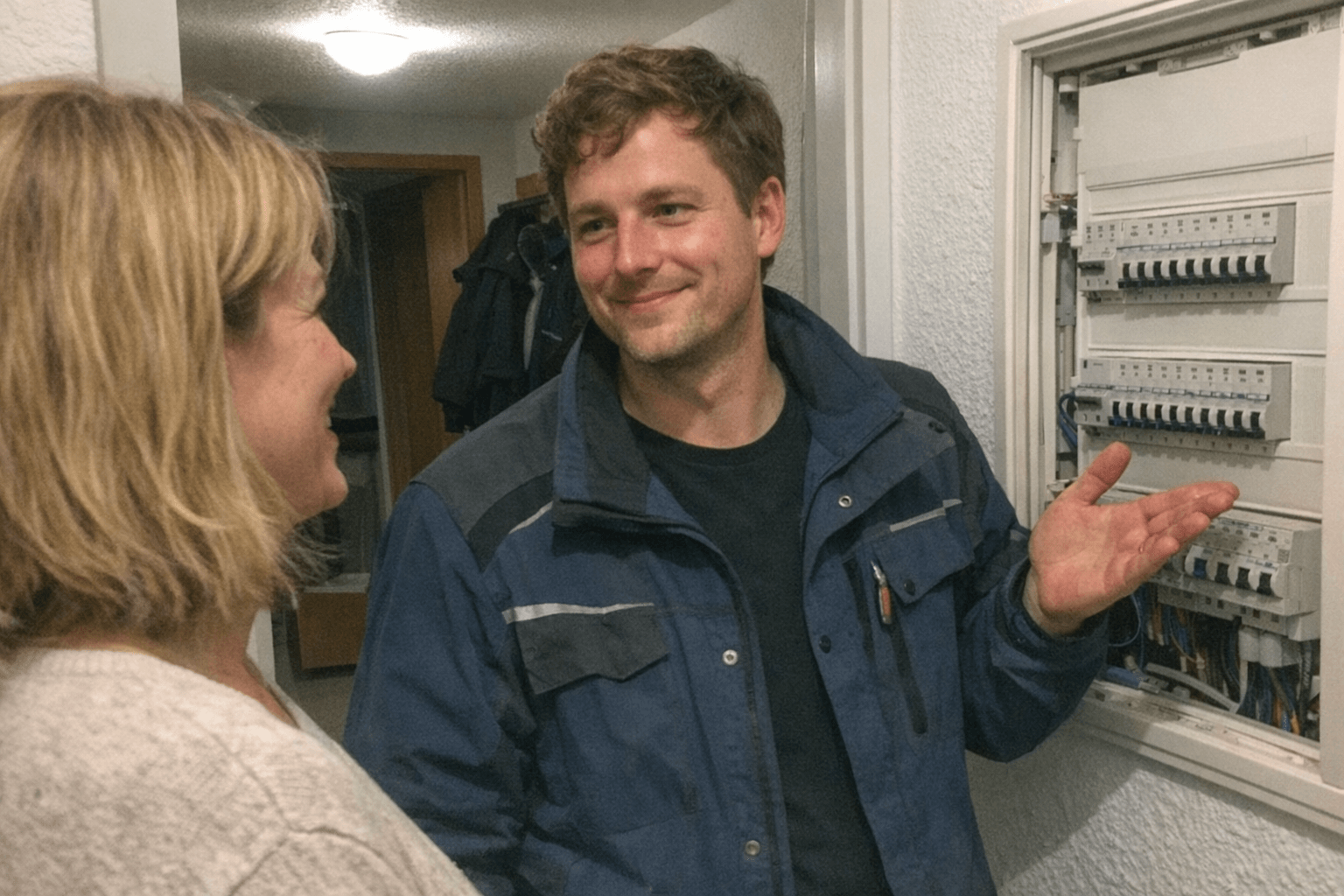 Handschlag zwischen Elektriker und Kunde als Symbol für fairen Elektro-Notdienst