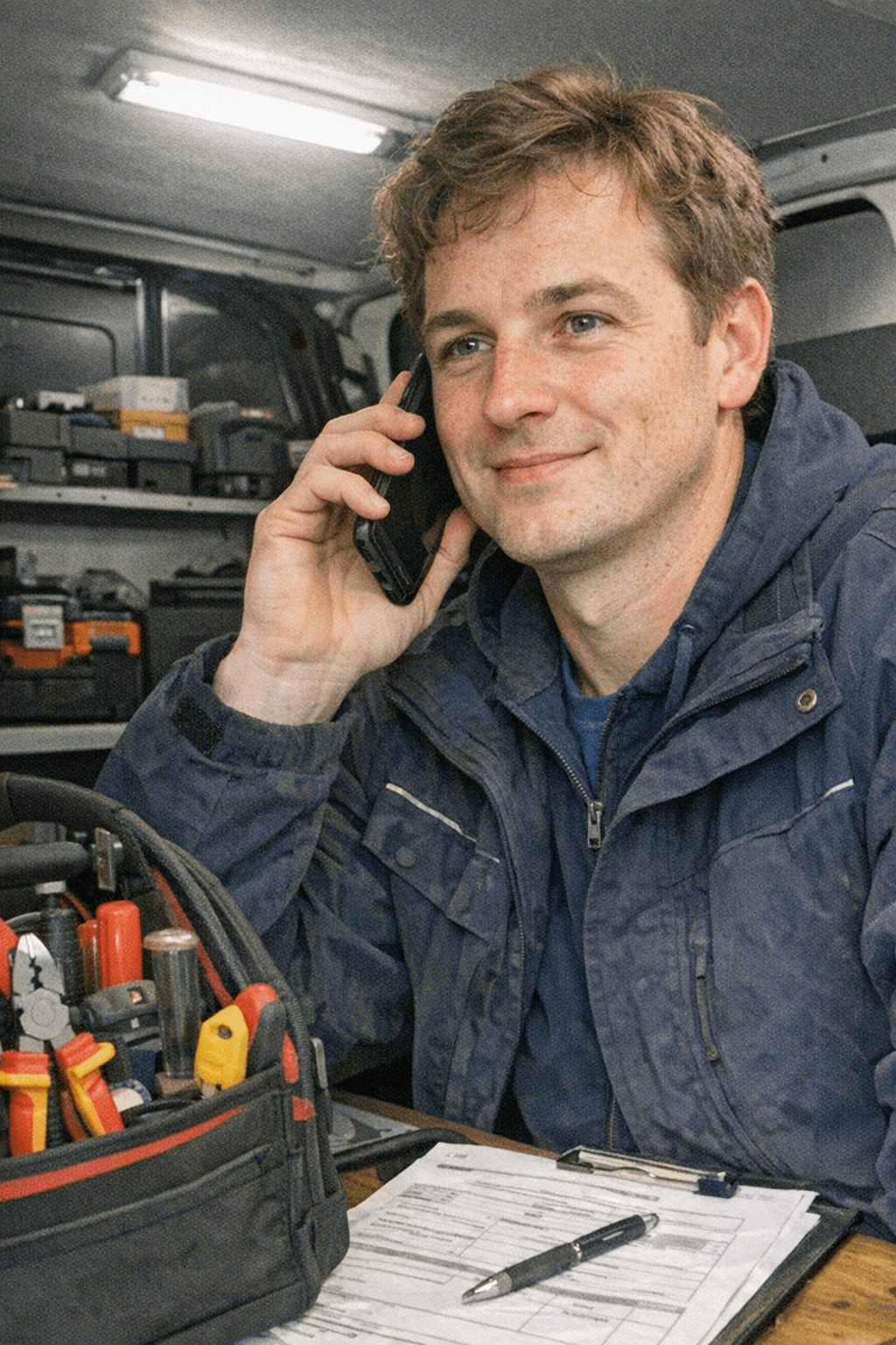 Einsatzfahrzeug des Elektriker Services in einer Wohnsiedlung in Stuttgart